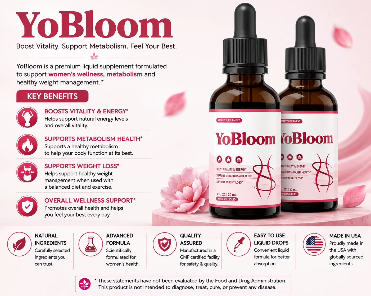 YoBloom key benefits — vitality and energy, metabolism health, weight loss and overall wellness